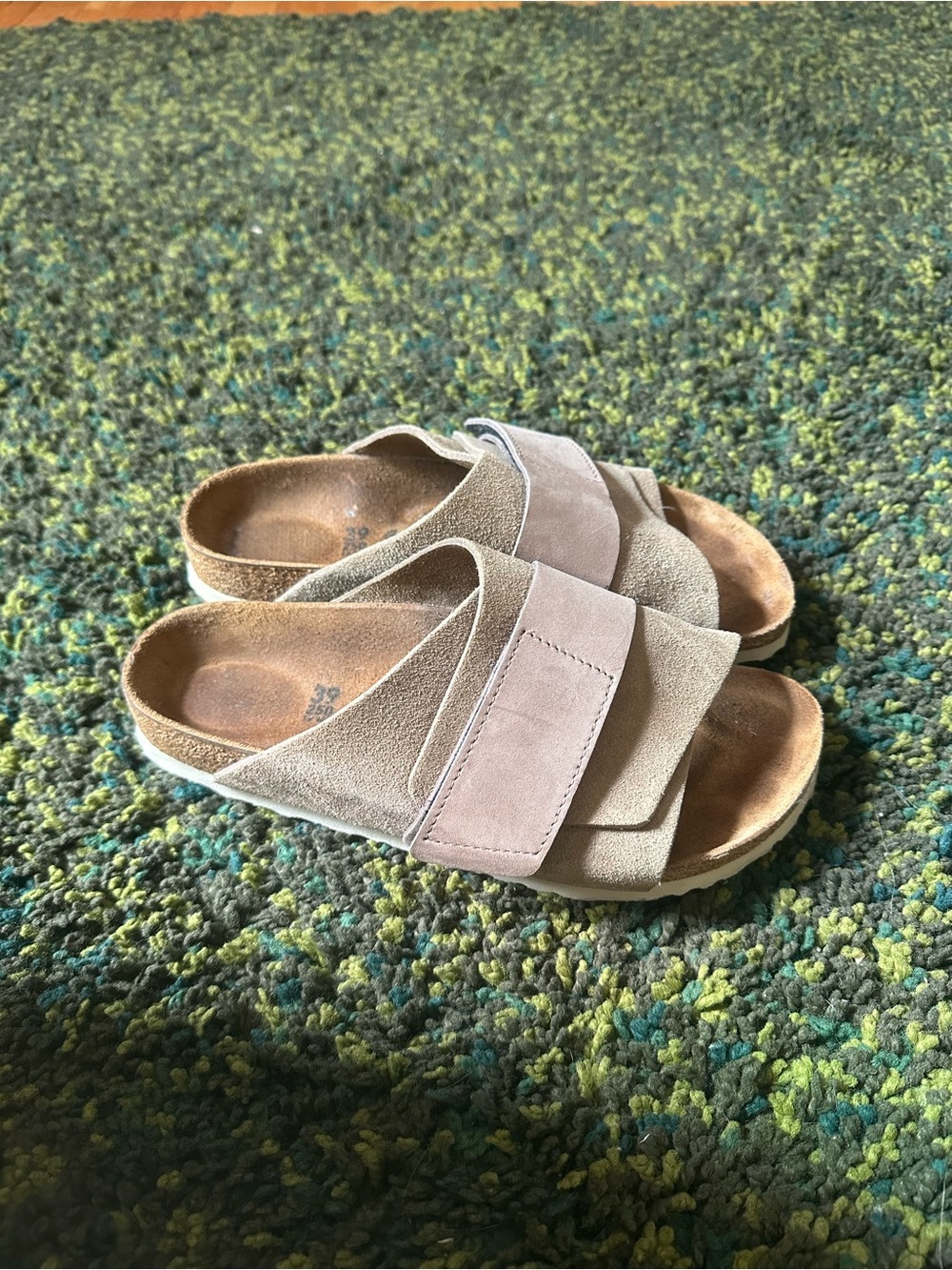 Birkenstock Suede Slide Sandals in Light Pink and Tan